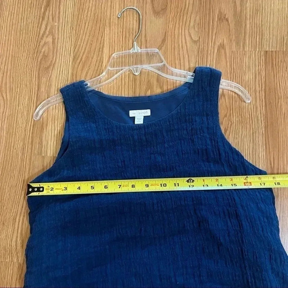 PURE JILL Sleeveless Linen Dress Tiered Overlay Crinkle Lagenlook Blue Petite S - Picture 10 of 12